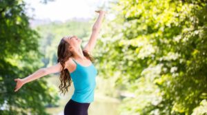 Woman enjoys outdoors.